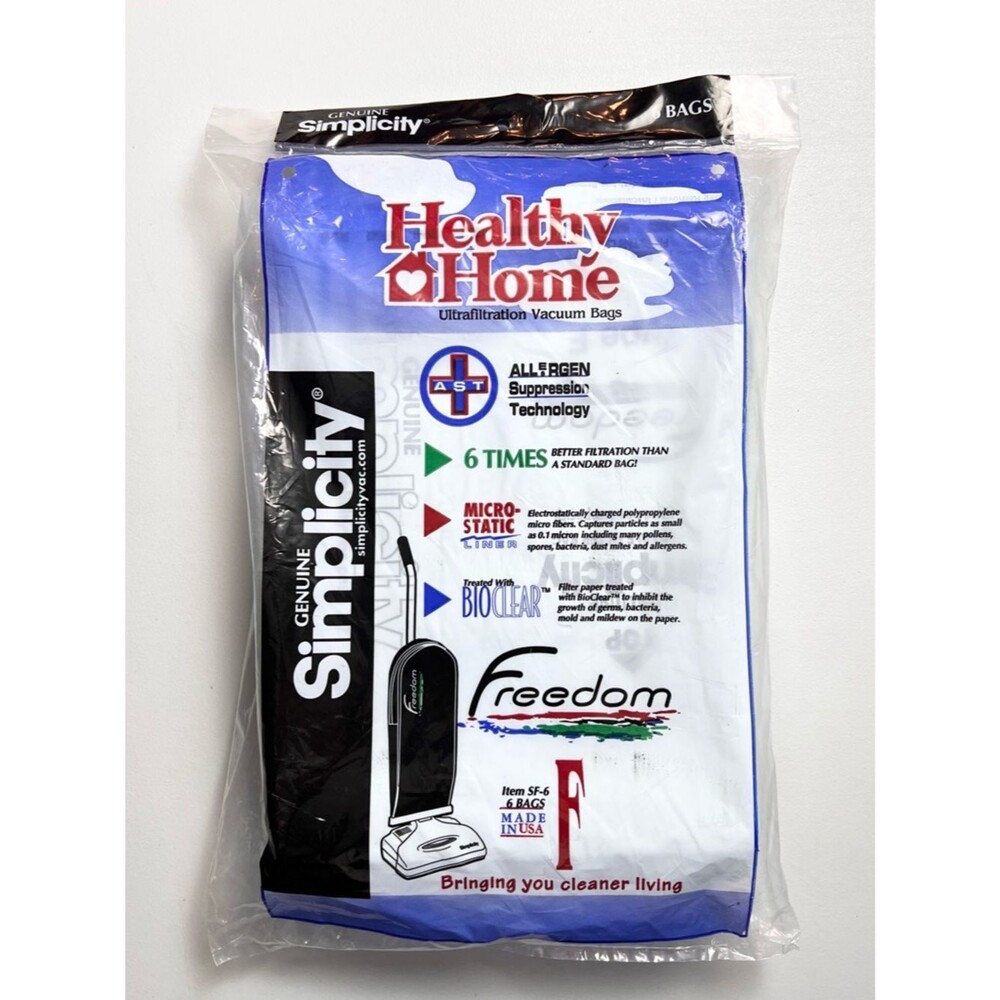 NEW Simplicity Genuine Freedom Type F SF-6 Paper Vacuum Bags 6 Pack Healthy Home
